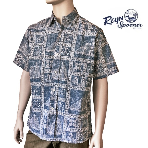 REYN Spooner Authentic Vintage Hawaiian Shirt Top Tiki Nautical Theme NWOT - Picture 1 of 11